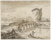 P 041
          <br/>
          Brug over een rivier naar een ronde toren
          <br/>
          <em>Saftleven, Herman (1609-1685)</em>